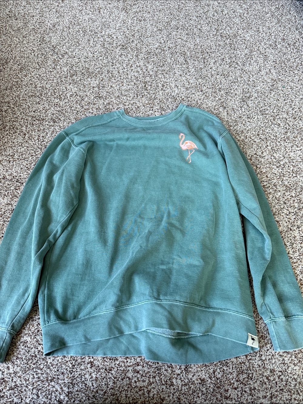 Classic Teal Crewneck Sweatshirt with Flamingo Motif